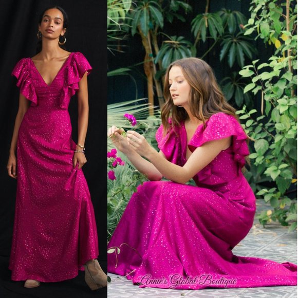 RARE NWT ANTHROPOLOGIE HUTCH Ruffled Shimmer Maxi Dress. Size 12/L - Picture 15 of 16